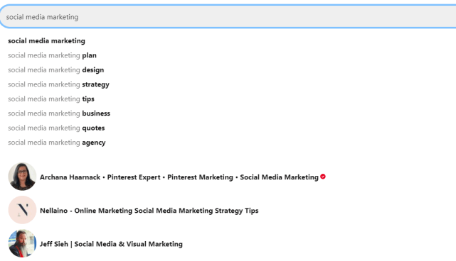 Pinterest keyword research search bar